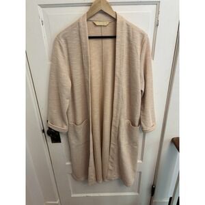 Amisu Women's Yellow Long Open Cardigan Duster‎ Cotton Blend Pockets Size 12